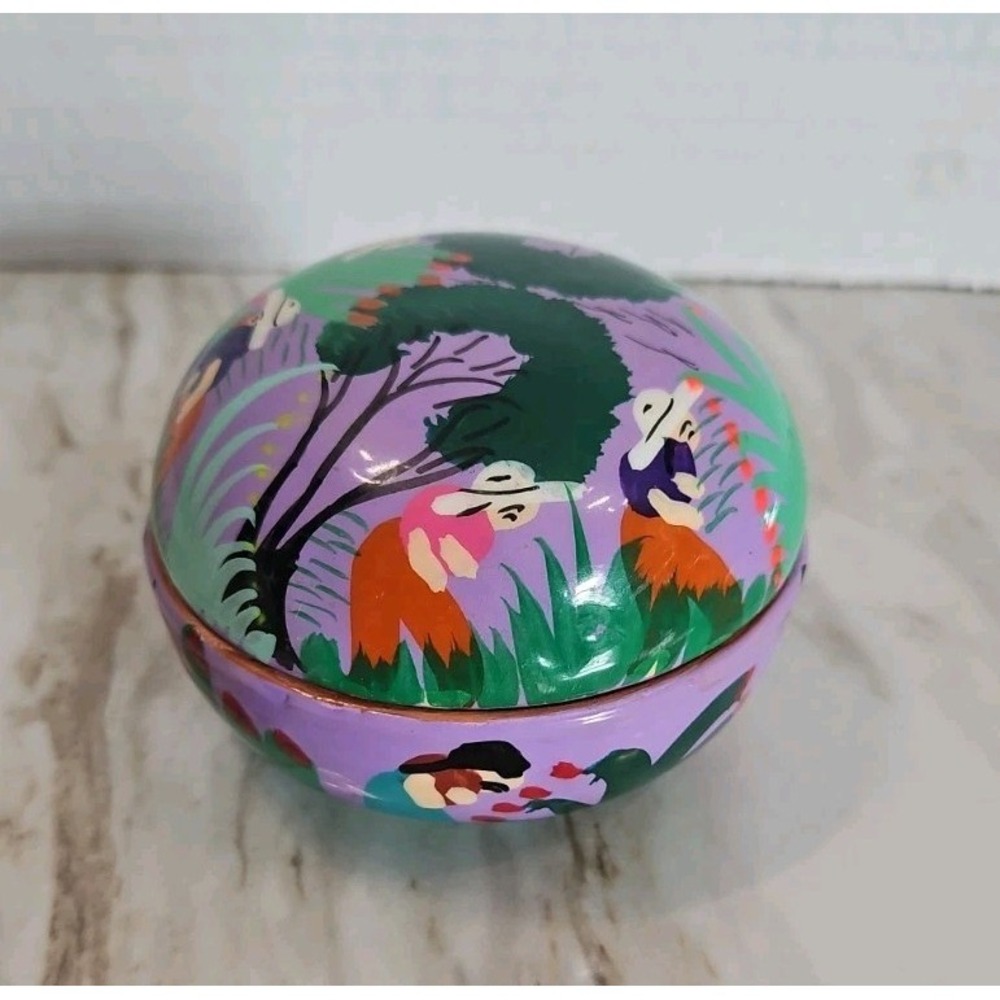 Hand Thrown Trinket Box Hand Painted Colorful Ceramic Round